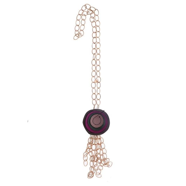 COLLAR LARGO COLGANTE FLOR IMITACIÓN CUERO FLECO CADENA