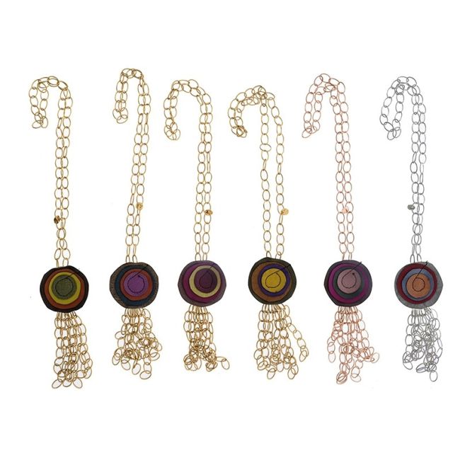LONG NECKLACE PENDANT FLOWER IMITATION LEATHER FRINGE CHAIN