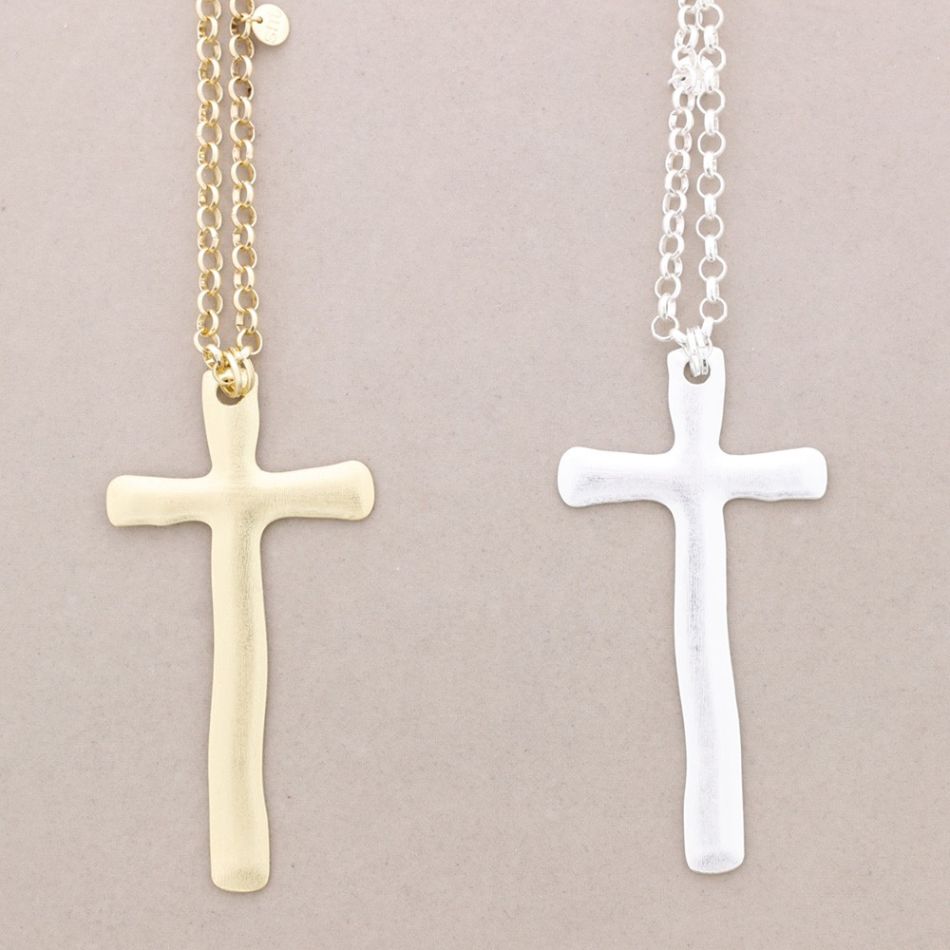 LONG METAL CROSS PENDANT NECKLACE