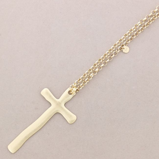 LONG METAL CROSS PENDANT NECKLACE