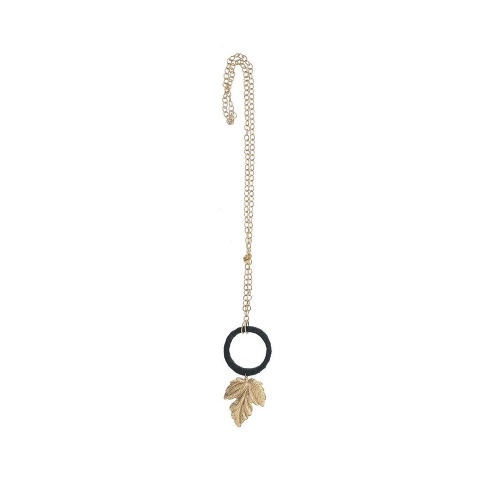 METAL LEAF PENDANT CHAIN LONG NECKLACE
