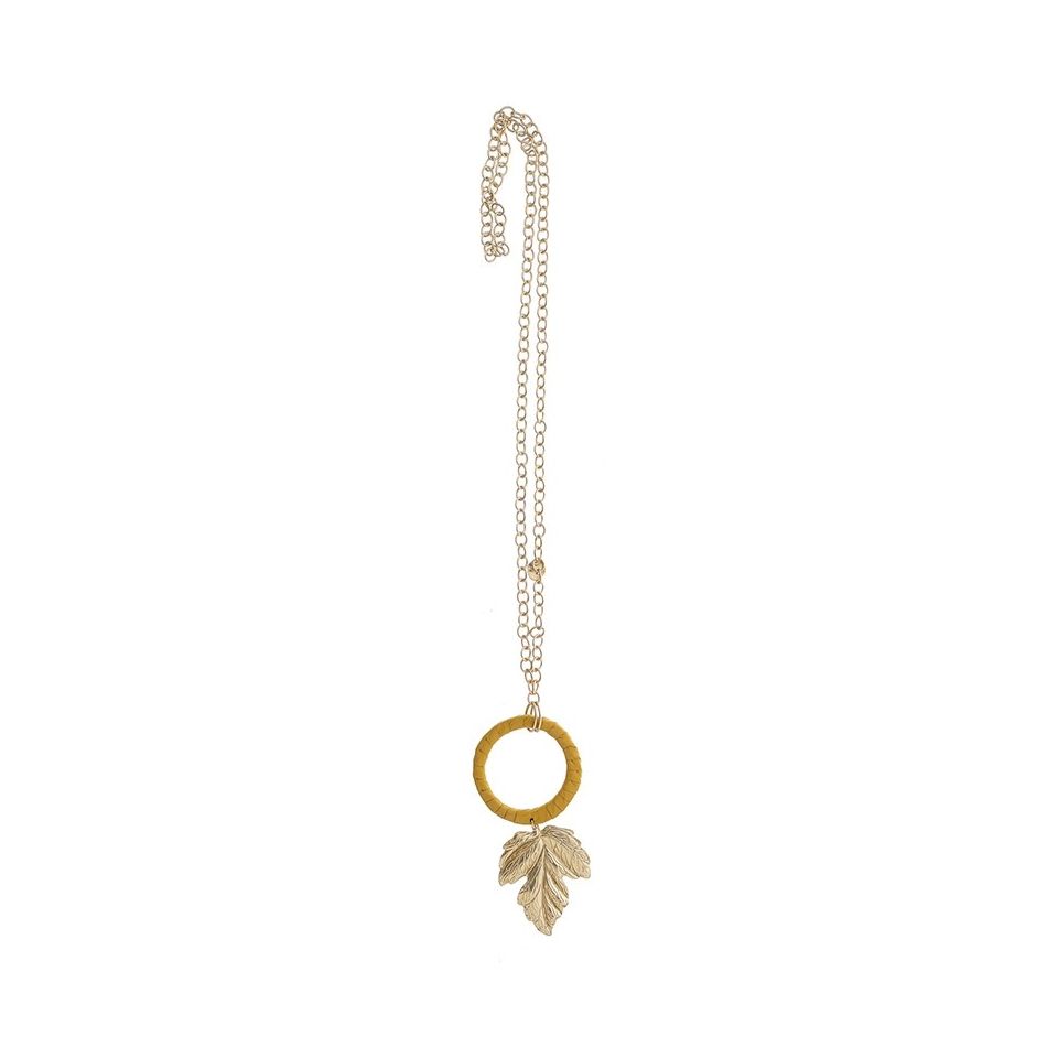 METAL LEAF PENDANT CHAIN LONG NECKLACE