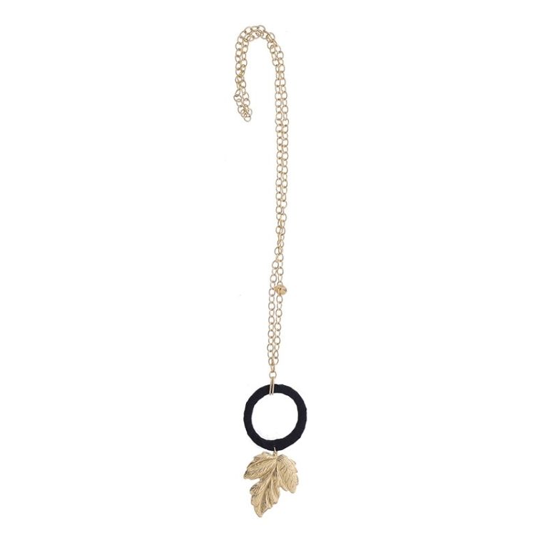 METAL LEAF PENDANT CHAIN LONG NECKLACE 2