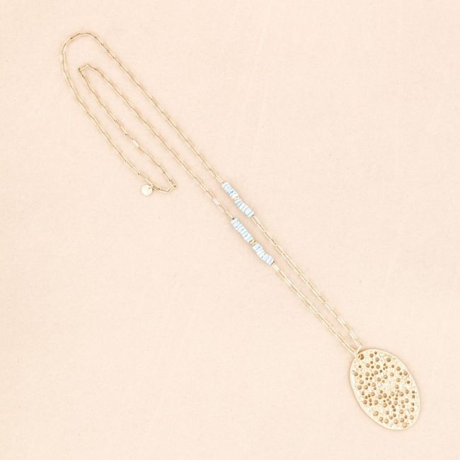 LONG OVAL MEDAL PENDANT NECKLACE