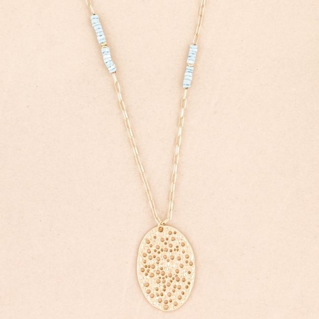 LONG OVAL MEDAL PENDANT NECKLACE