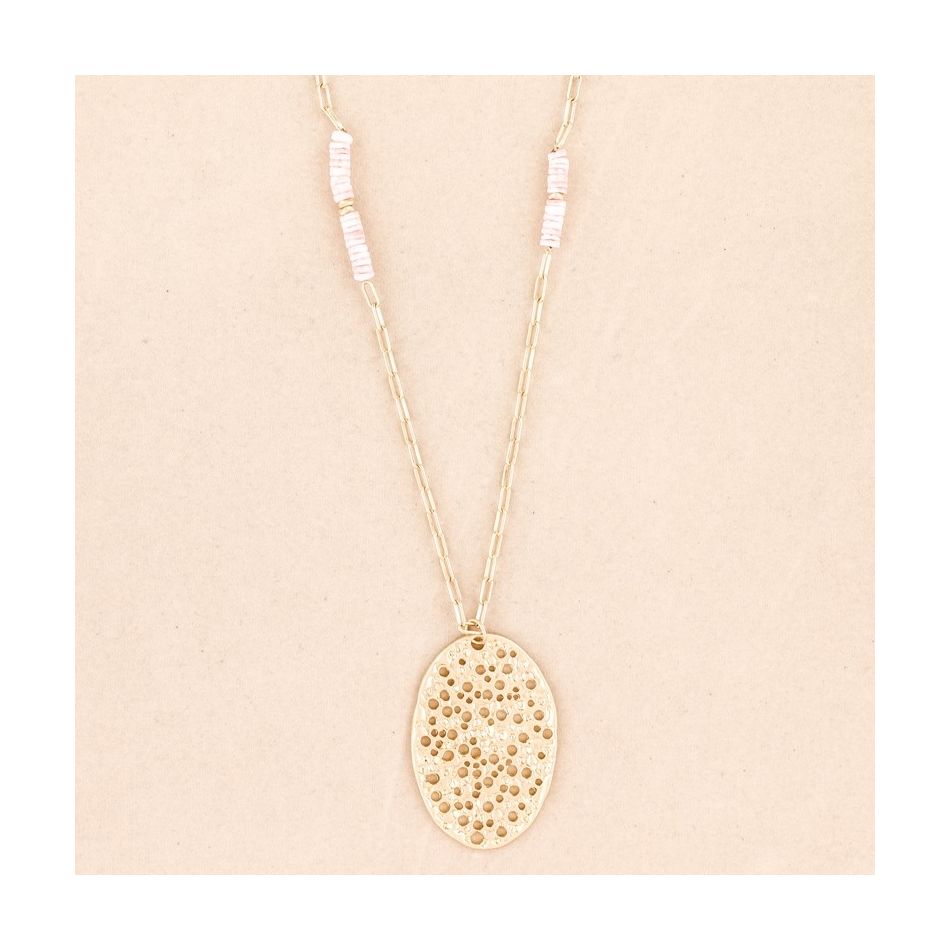 LONG OVAL MEDAL PENDANT NECKLACE