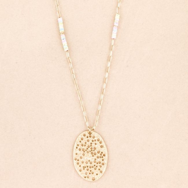 LONG OVAL MEDAL PENDANT NECKLACE