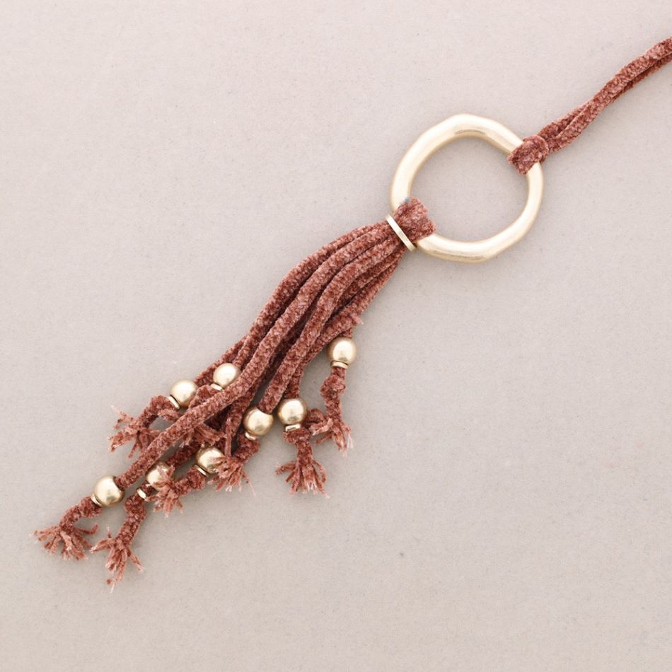 LONG CHENILLE FRINGE CIRCLE NECKLACE
