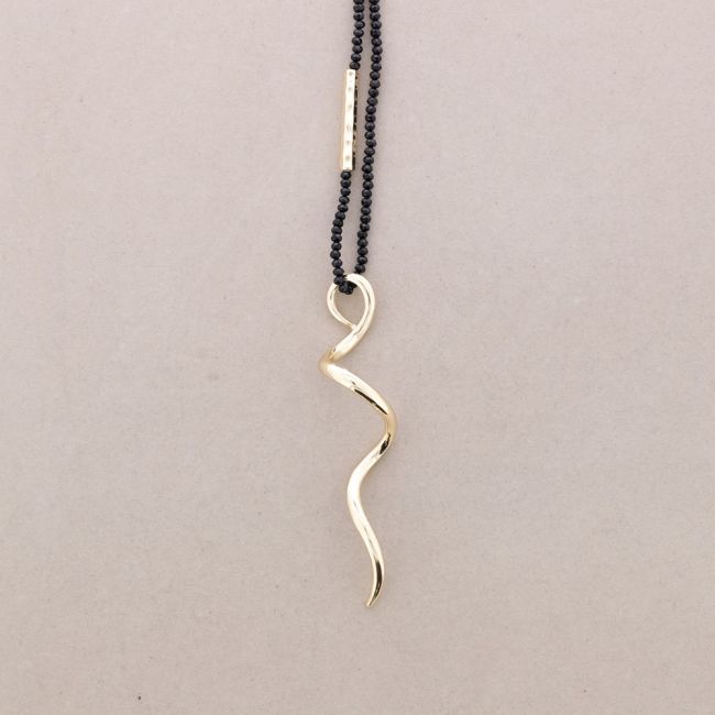 LONG NECKLACE WITH FACETED CRYSTALS METAL SNAKE PENDANT