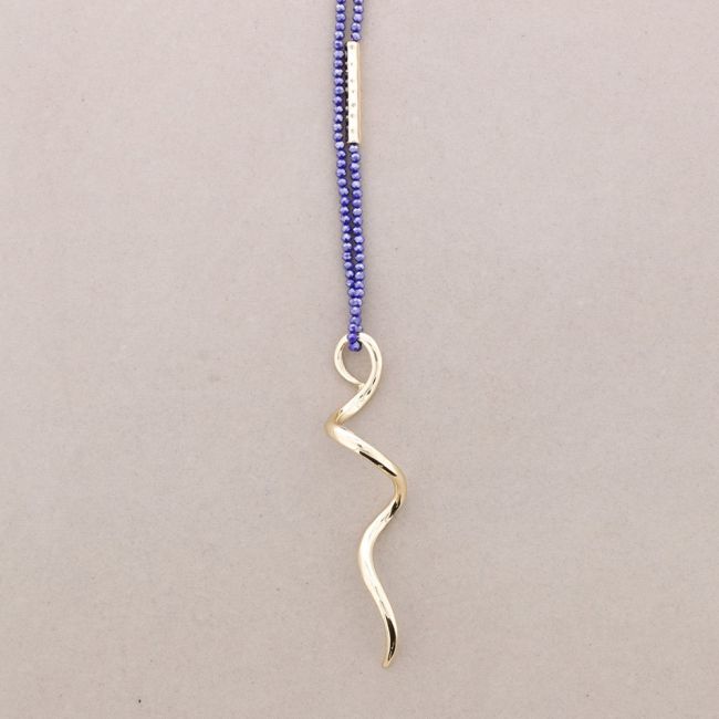 LONG NECKLACE WITH FACETED CRYSTALS METAL SNAKE PENDANT