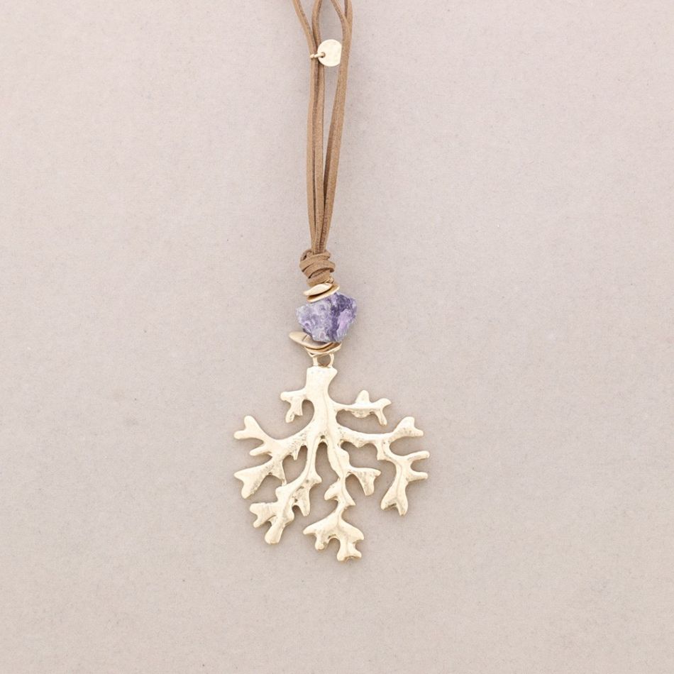 LONG METAL CORAL PENDANT NECKLACE
