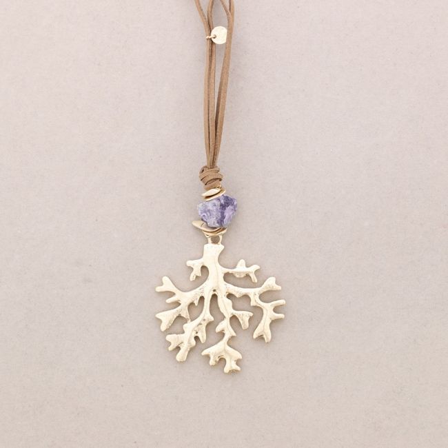 LONG METAL CORAL PENDANT NECKLACE