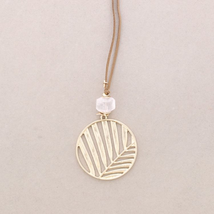 LONG METAL LEAF MEDAL PENDANT NECKLACE 2