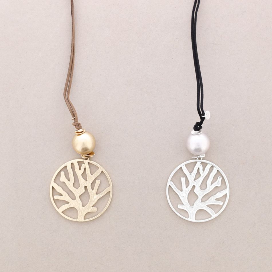 RESIN BRANCH MEDAL LONG NECKLACE