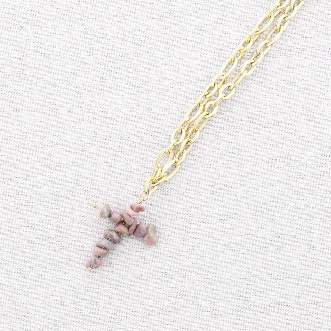 STEEL PENDANT CROSS STONES NECKLACE