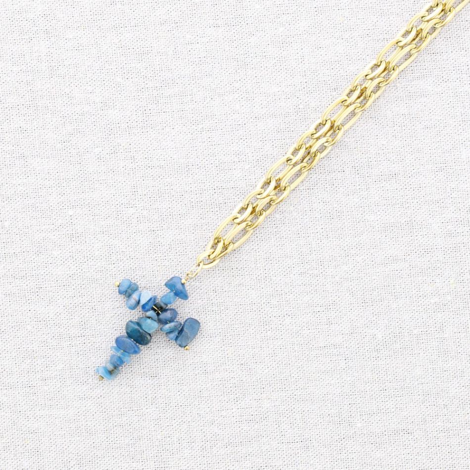 STEEL PENDANT CROSS STONES NECKLACE