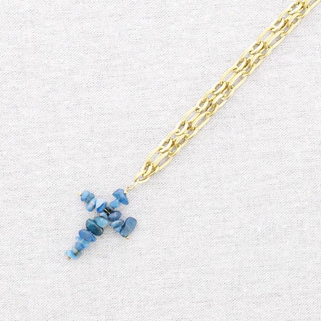 STEEL PENDANT CROSS STONES NECKLACE
