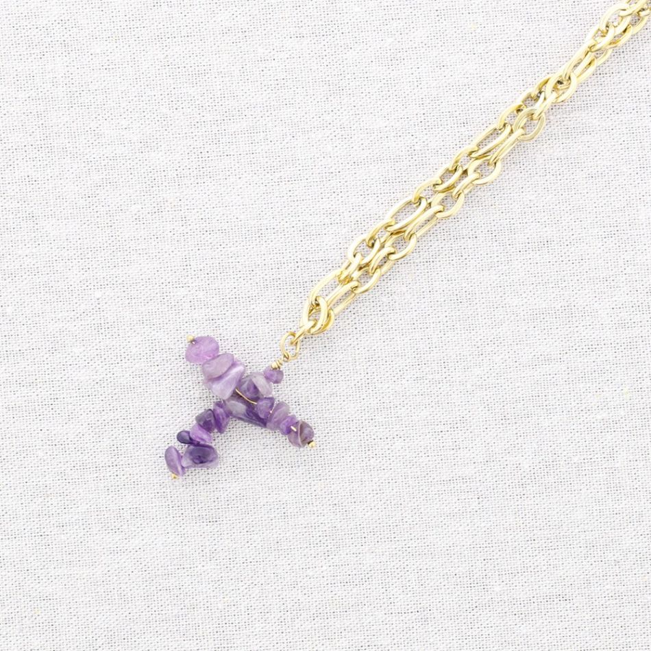 STEEL PENDANT CROSS STONES NECKLACE