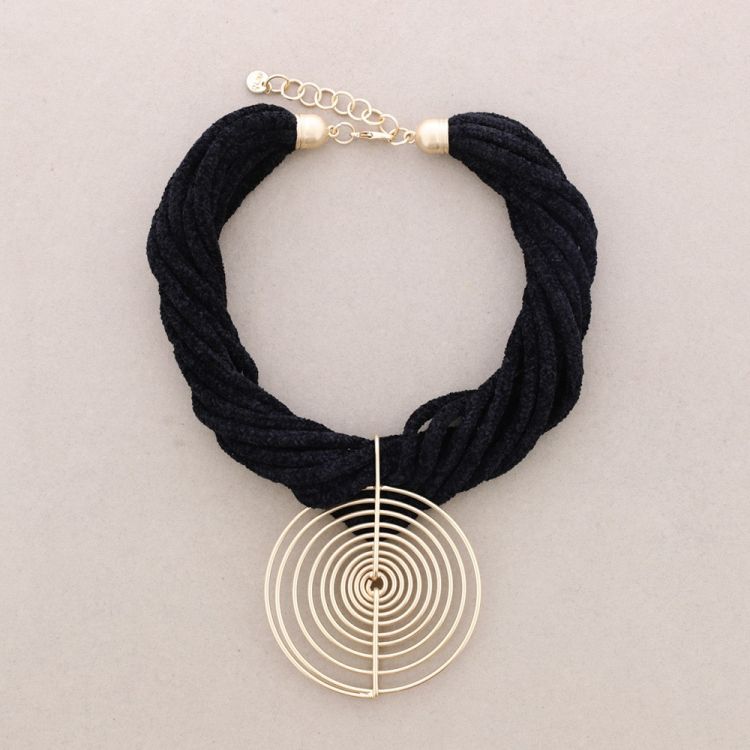 GARGANTILLA CHENILLA MEDALLA ESPIRAL METAL