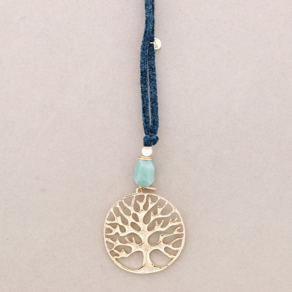 LONG CHENILLE METAL TREE PENDANT NECKLACE