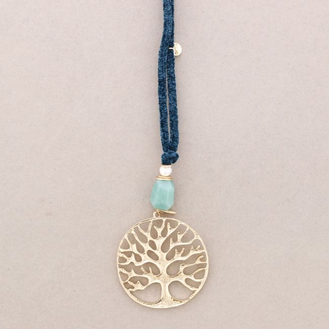 LONG CHENILLE METAL TREE PENDANT NECKLACE