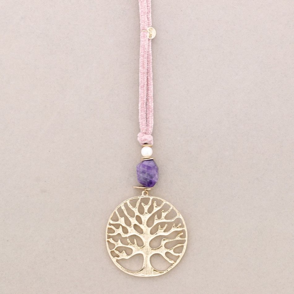 COLLAR LARGO CHENILLA COLGANTE ÁRBOL METAL