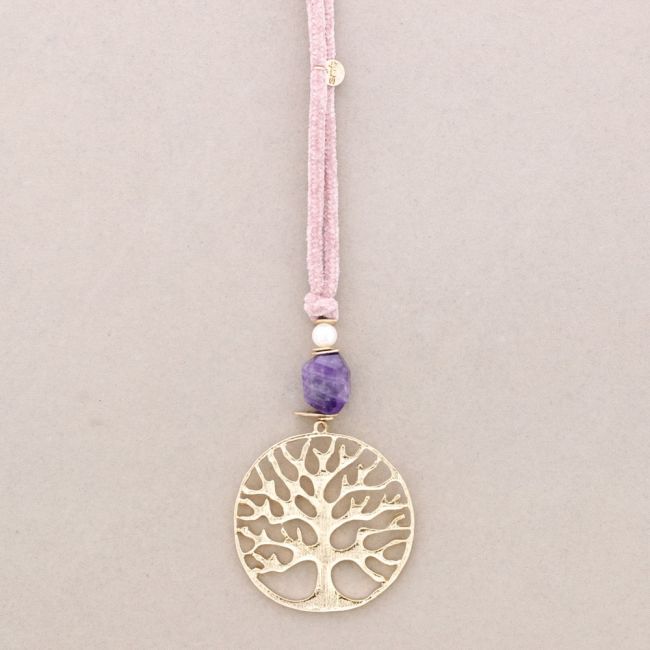 COLLAR LARGO CHENILLA COLGANTE ÁRBOL METAL