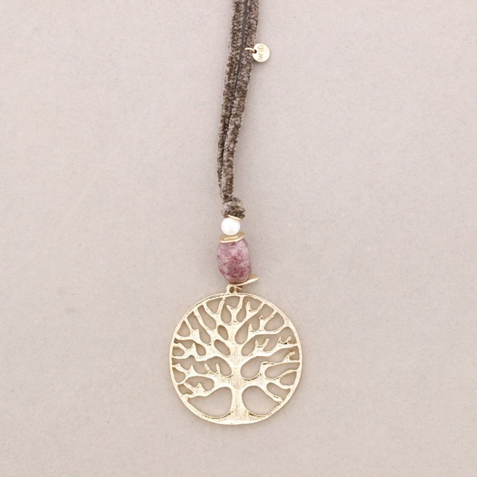 LONG CHENILLE METAL TREE PENDANT NECKLACE