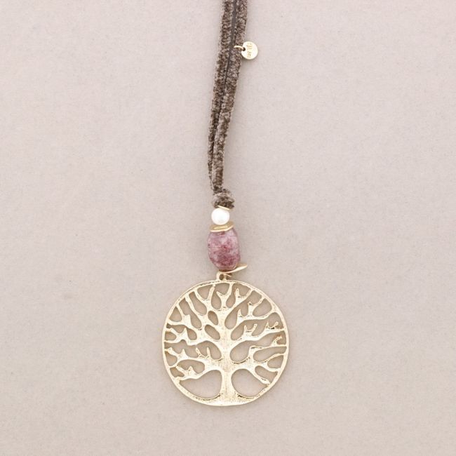 LONG CHENILLE METAL TREE PENDANT NECKLACE