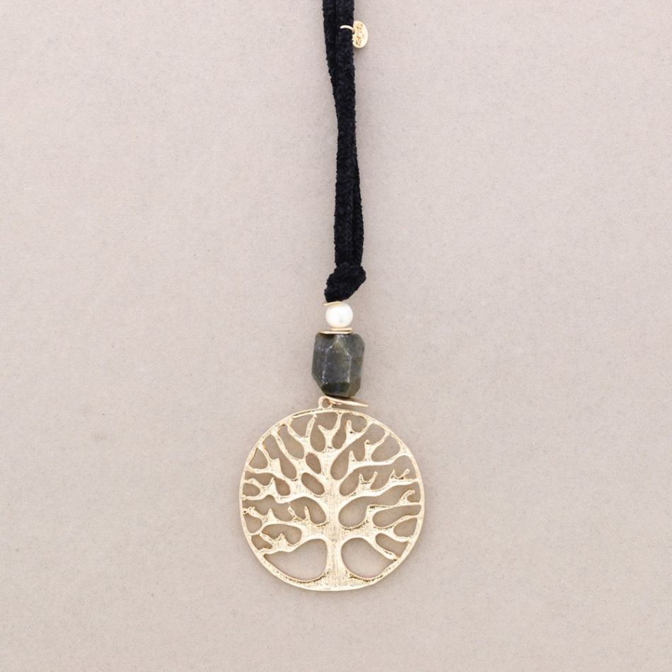 COLLAR LARGO CHENILLA COLGANTE ÁRBOL METAL