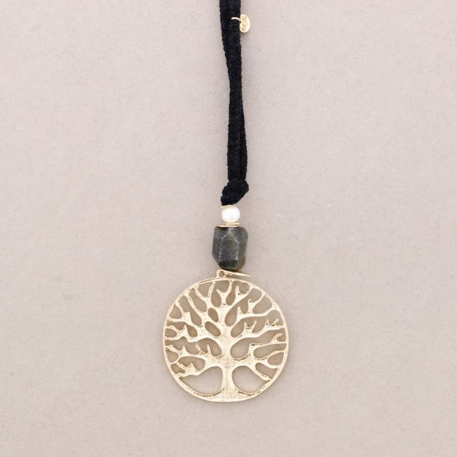 COLLAR LARGO CHENILLA COLGANTE ÁRBOL METAL