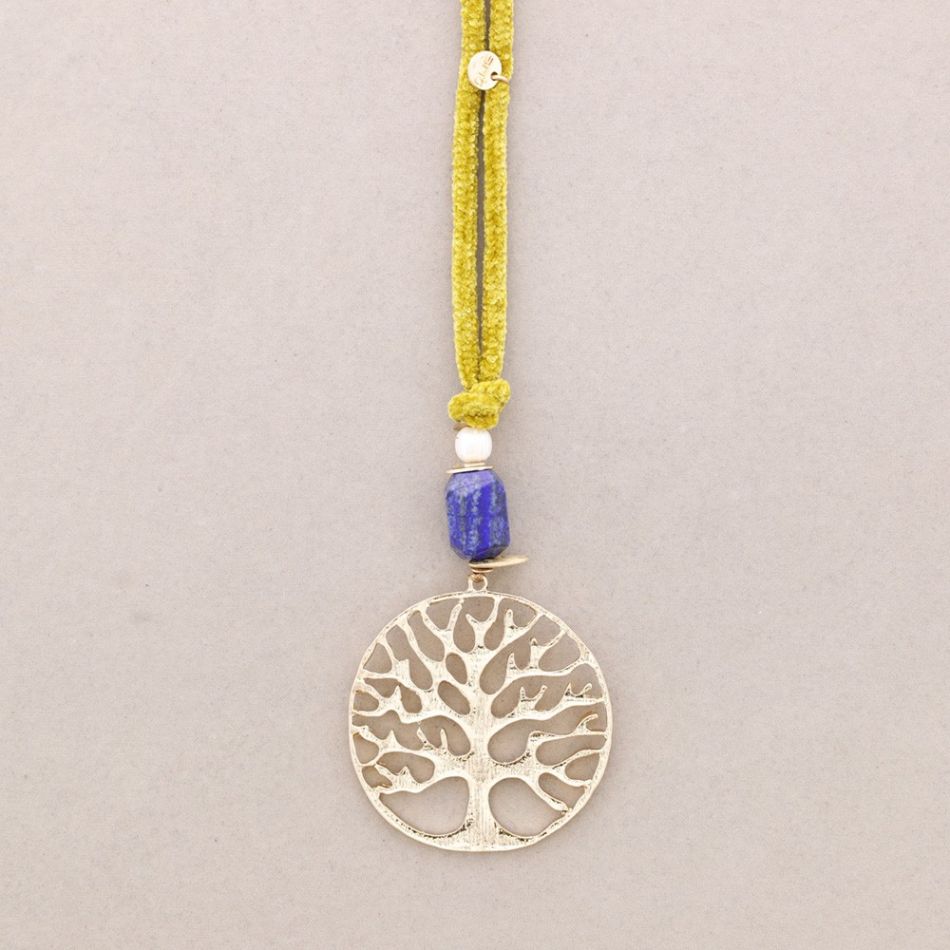 COLLAR LARGO CHENILLA COLGANTE ÁRBOL METAL