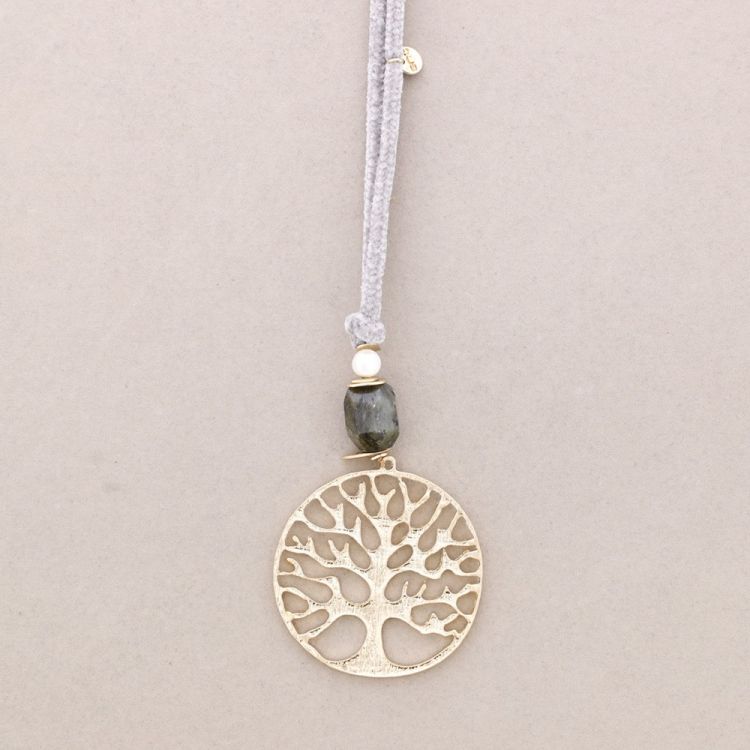 LONG CHENILLE METAL TREE PENDANT NECKLACE 2
