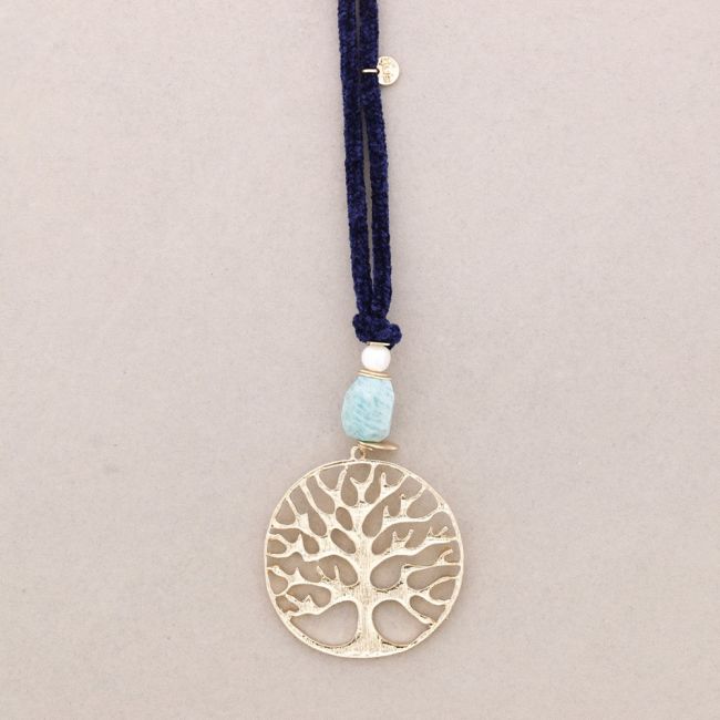 LONG CHENILLE METAL TREE PENDANT NECKLACE