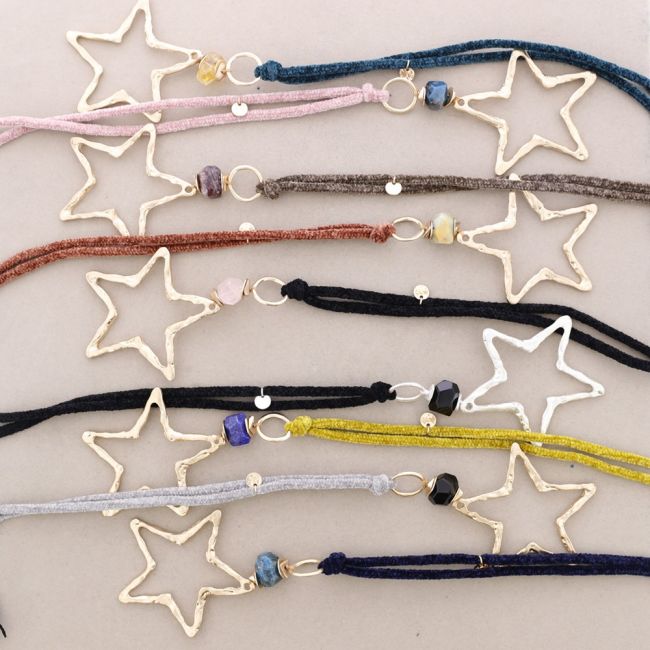 LONG CHENILLE NECKLACE METAL STAR PENDANT