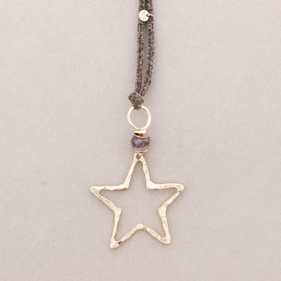 LONG CHENILLE NECKLACE METAL STAR PENDANT