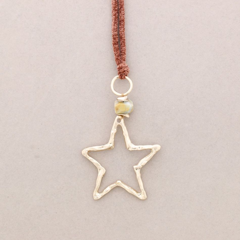 LONG CHENILLE NECKLACE METAL STAR PENDANT