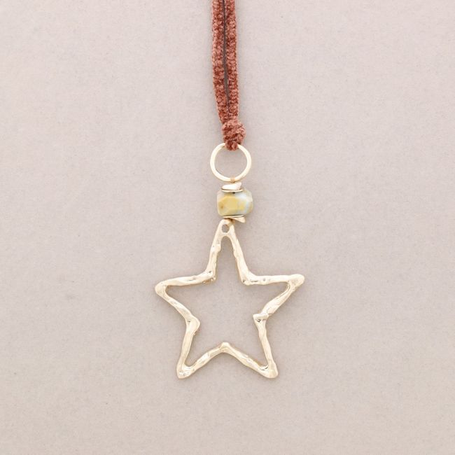 LONG CHENILLE NECKLACE METAL STAR PENDANT
