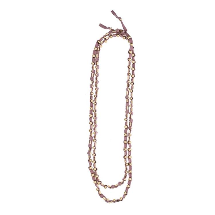 COLLAR LARGO TUBO LAZO CUENTAS METAL
