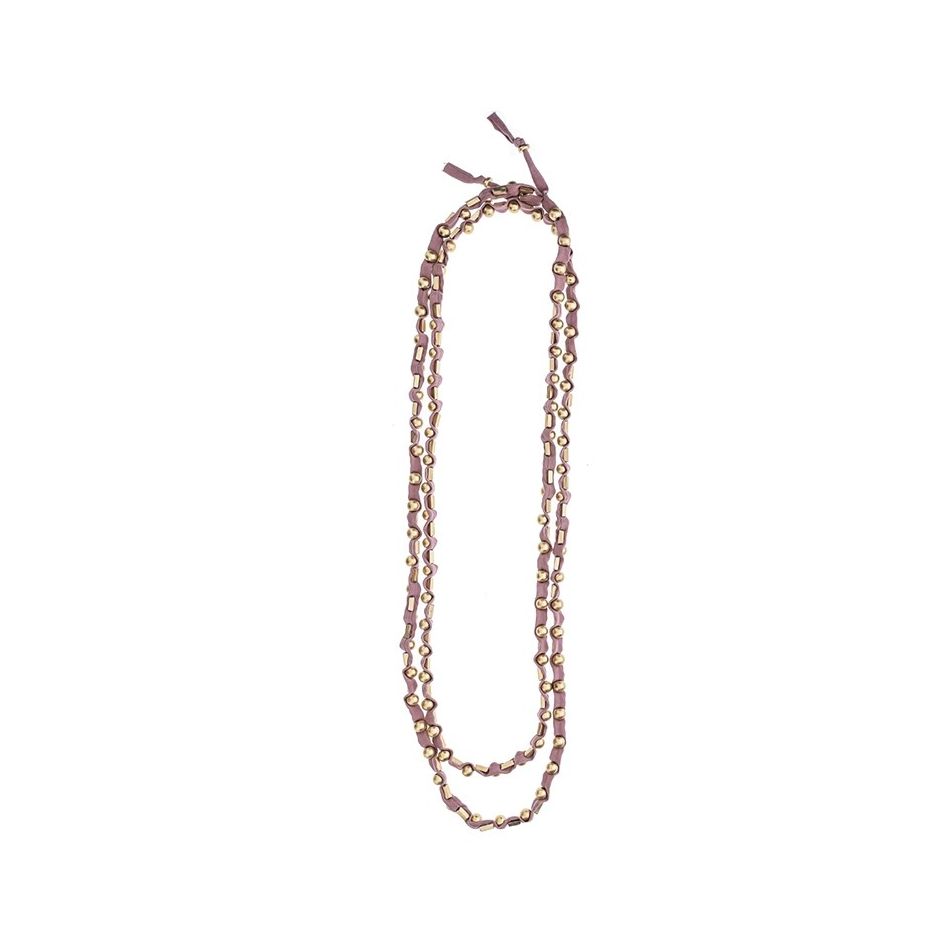 LONG TUBE NECKLACE WITH METAL BEADS