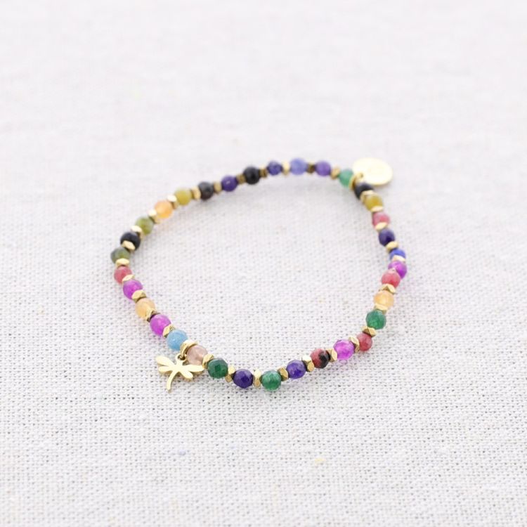 PULSERA ELÁSTICA ACERO CUENTAS COLGANTE LIBÉLULA