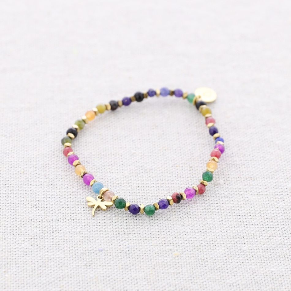 STEEL ELASTIC BRACELET BEADS DRAGONFLY PENDANT