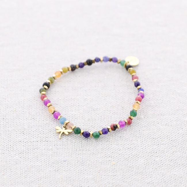 STEEL ELASTIC BRACELET BEADS DRAGONFLY PENDANT