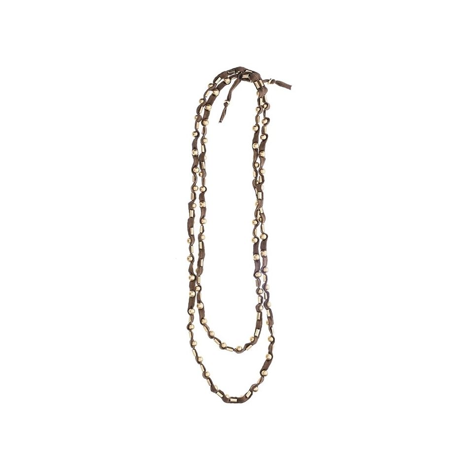 LONG TUBE NECKLACE WITH METAL BEADS