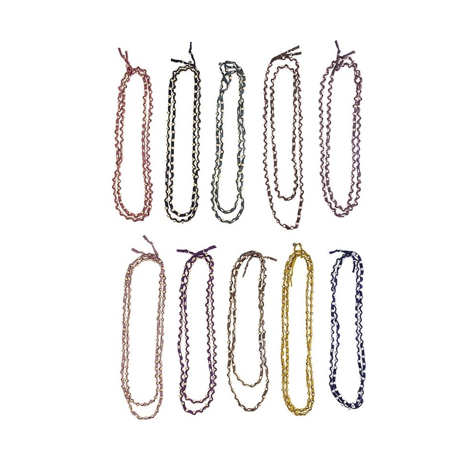 LONG TUBE NECKLACE WITH METAL BEADS