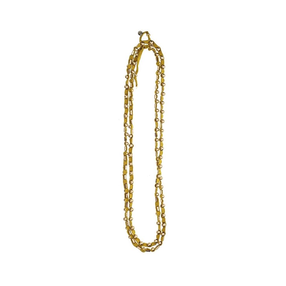 LONG TUBE NECKLACE WITH METAL BEADS