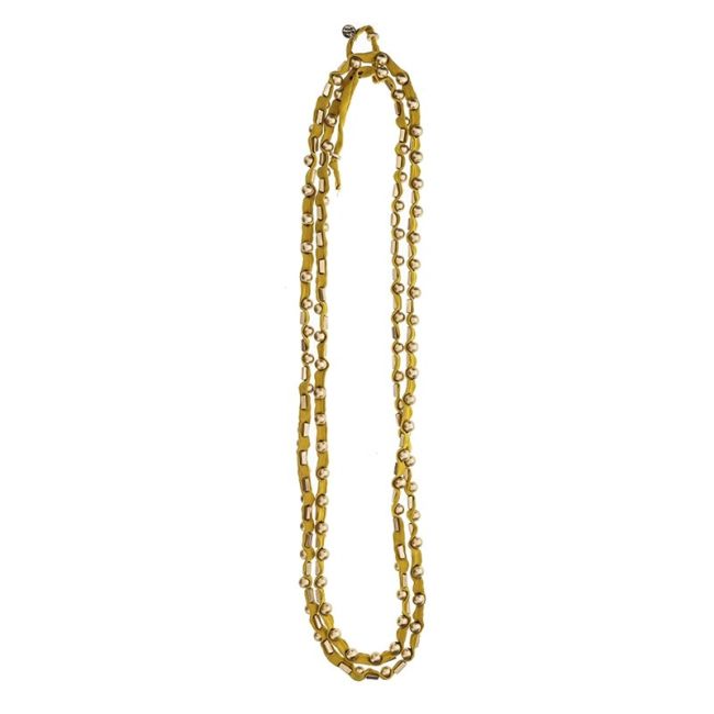 LONG TUBE NECKLACE WITH METAL BEADS