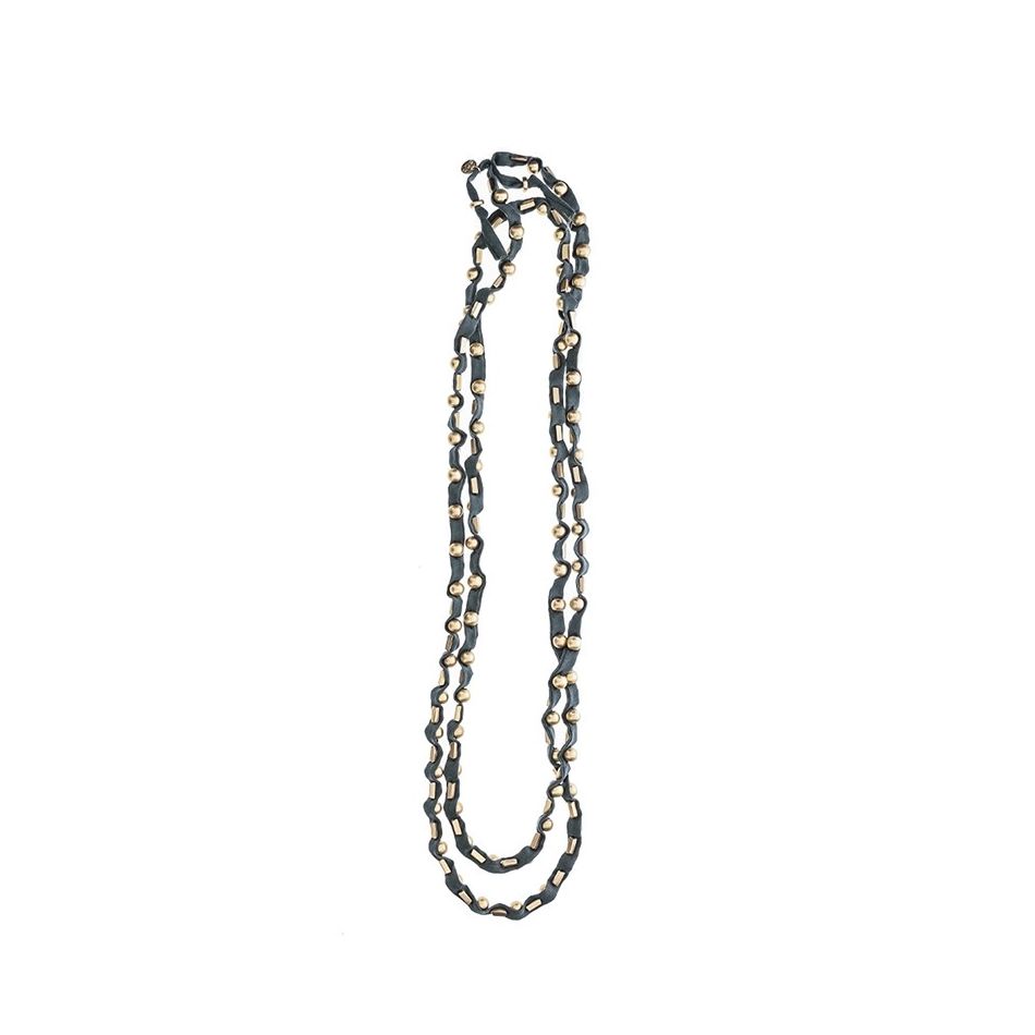 COLLAR LARGO TUBO LAZO CUENTAS METAL