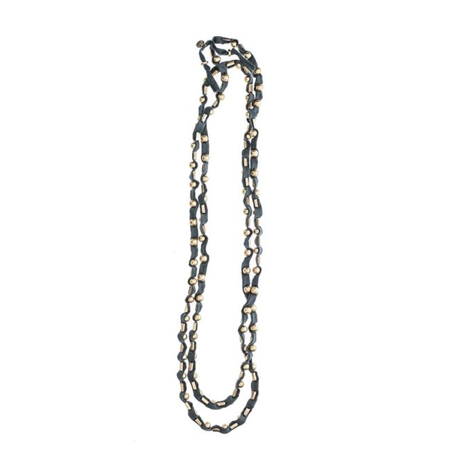 LONG TUBE NECKLACE WITH METAL BEADS