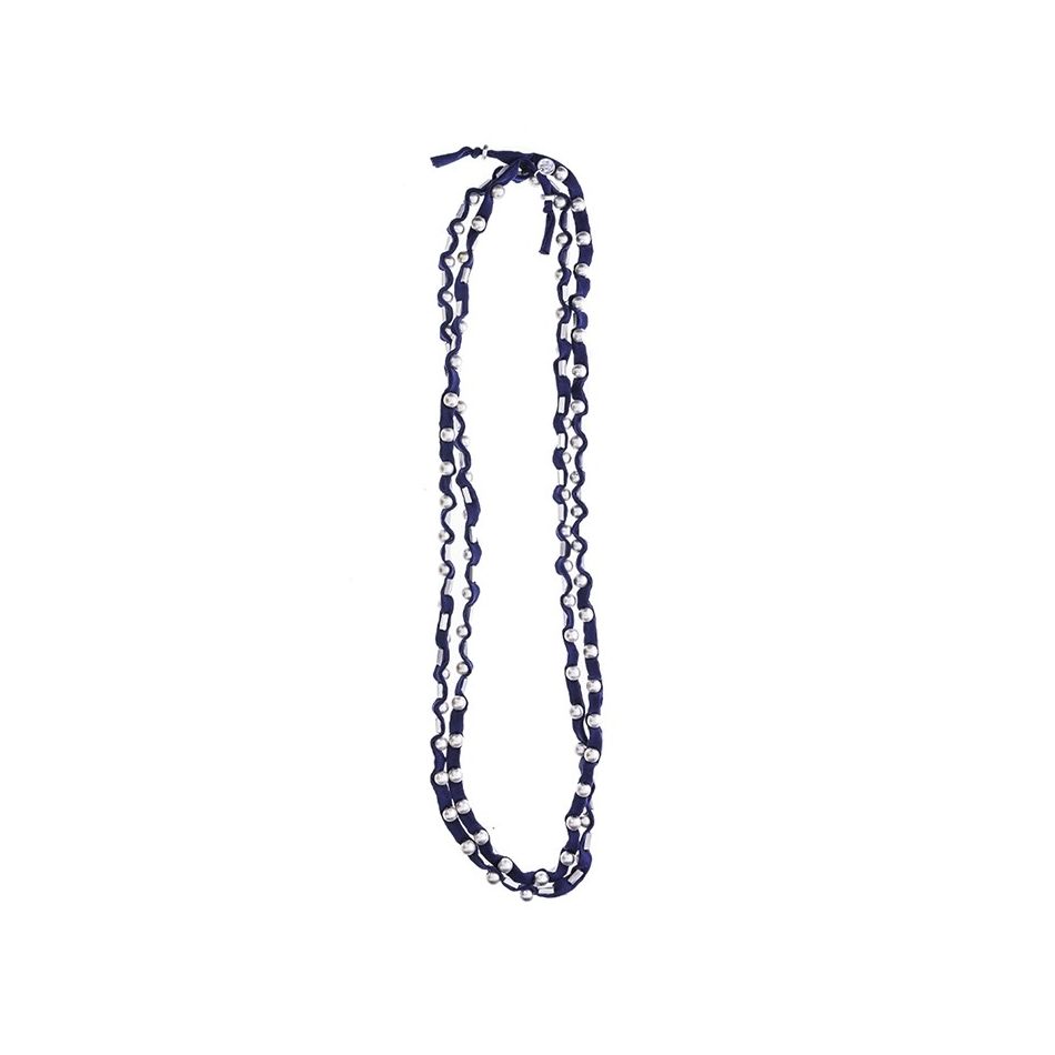 COLLAR LARGO TUBO LAZO CUENTAS METAL